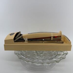 Vintage Sunbeam Electric Slicing Knife Set Cream Beige Wood Accent Original Case